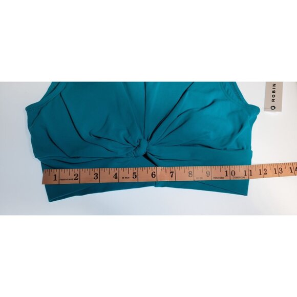 Robin Piccone Ava Tie Cropped T-Shirt Tank Swim Teal Blue Hipster Bikini Set M - Picture 9 of 13